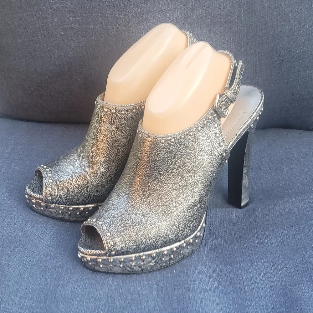 BCBGENERATION GRAY STUDED HEELS